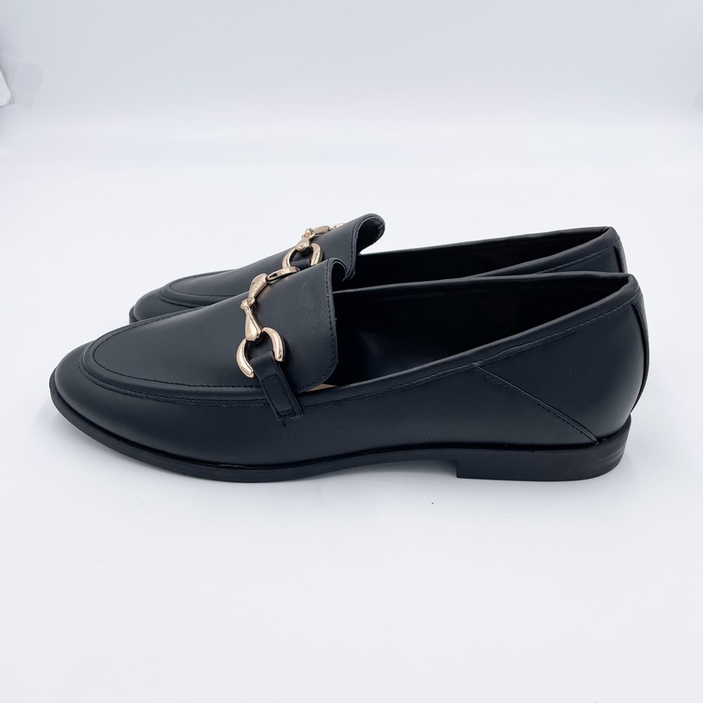 LOFT Horsebit Loafers Black Faux Leather Gold Hardware Shoes Women's Size 8.5 - Picture 7 of 11